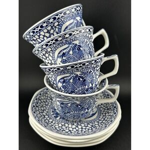 Adams Chinese Bird Teacups Saucers‎ Set Real English Ironstone Made in England